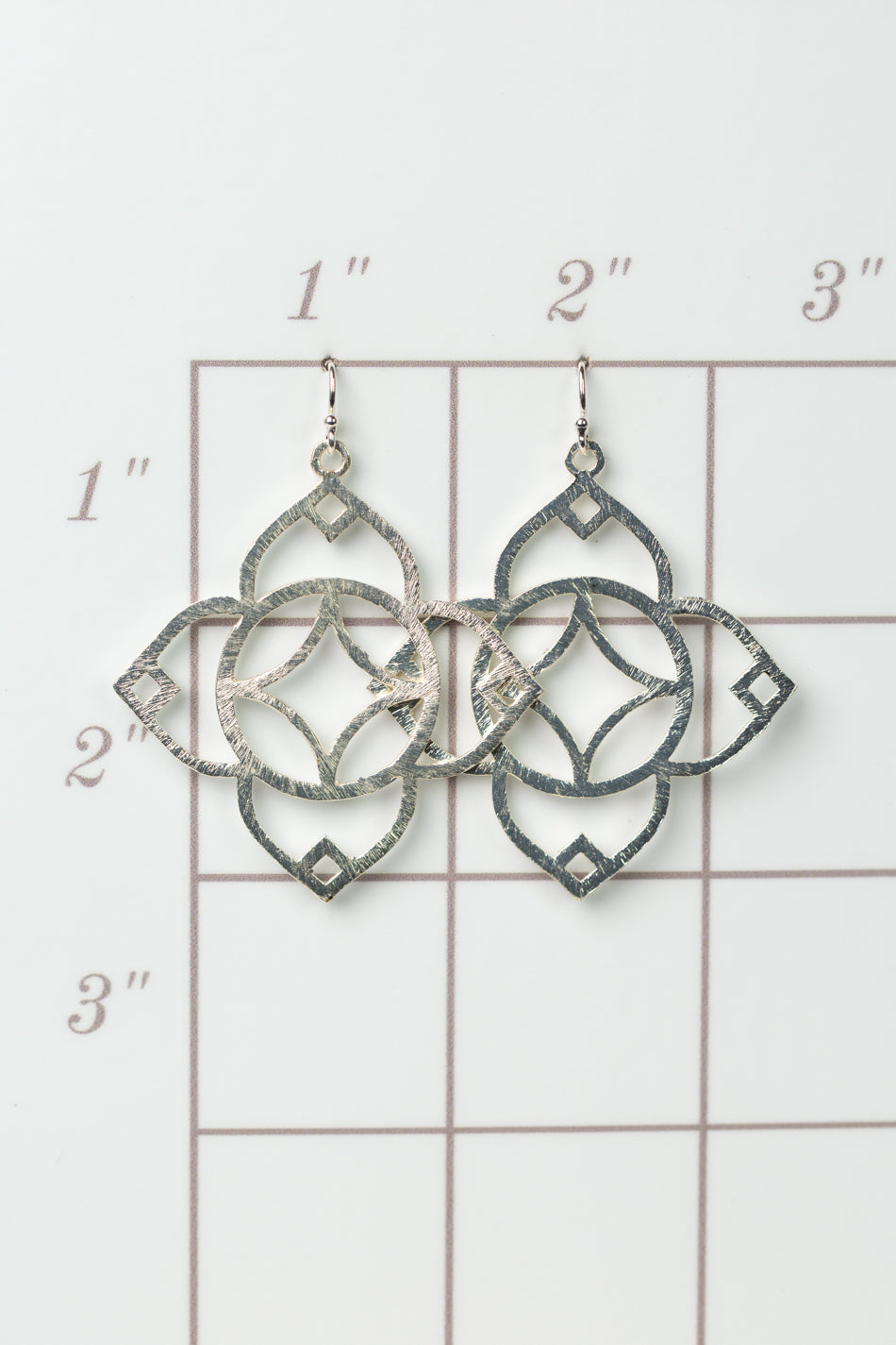 Brushed Silver Detailed Quatrefoil Statement Earrings