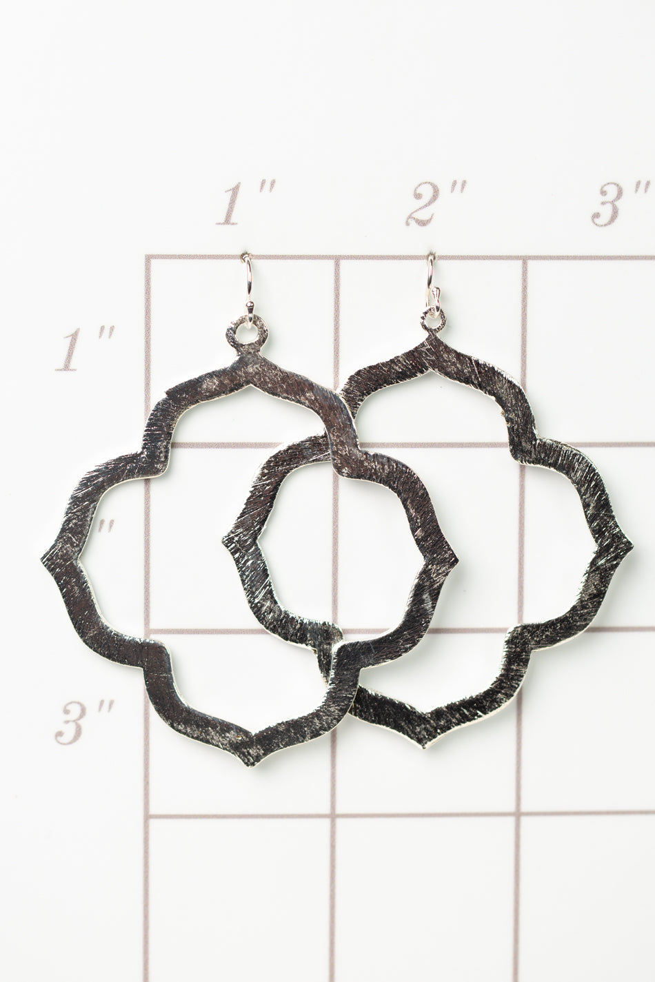Brushed Silver Large Quatrefoil Statement Earrings