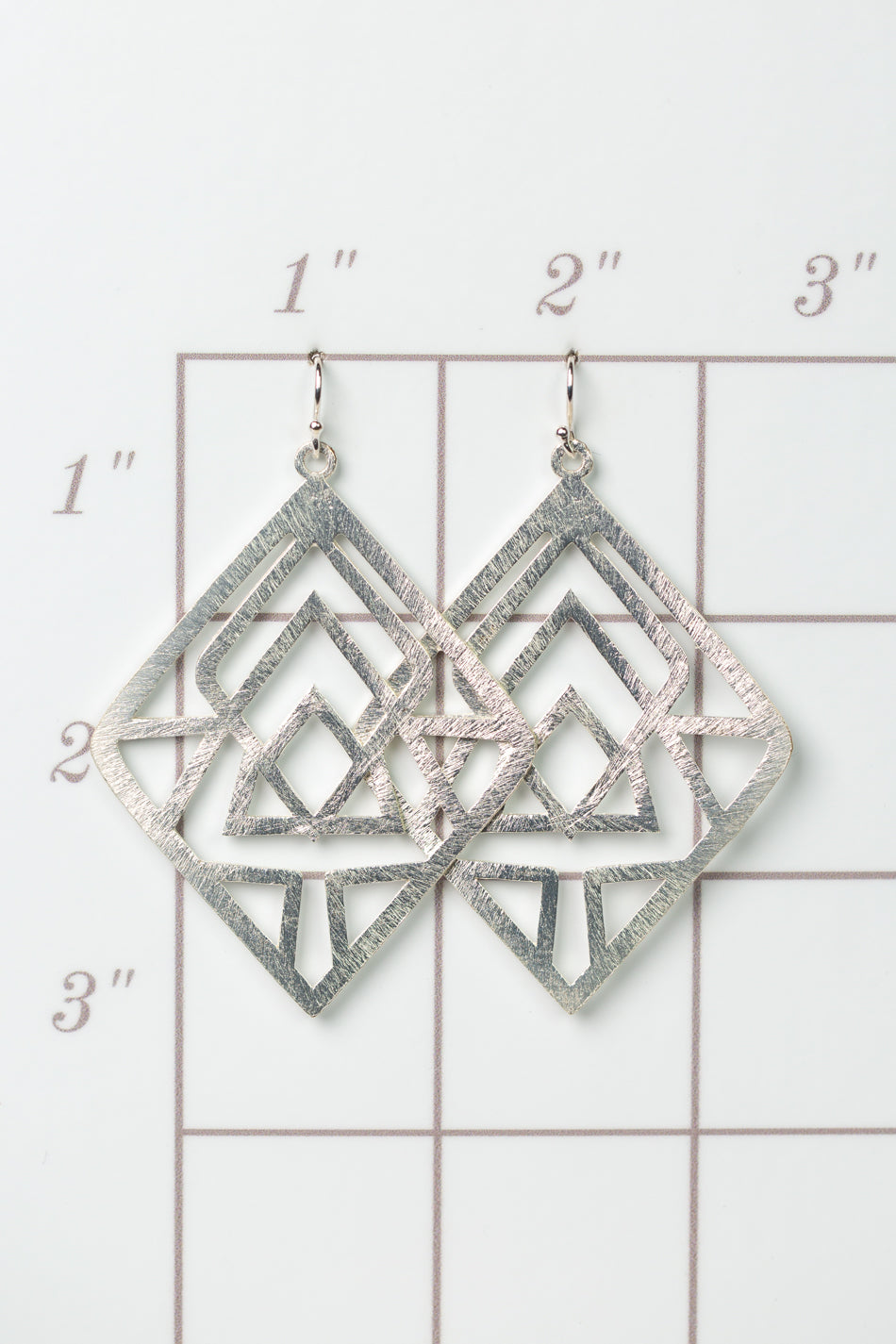 Brushed Silver Geometric Diamond Earrings