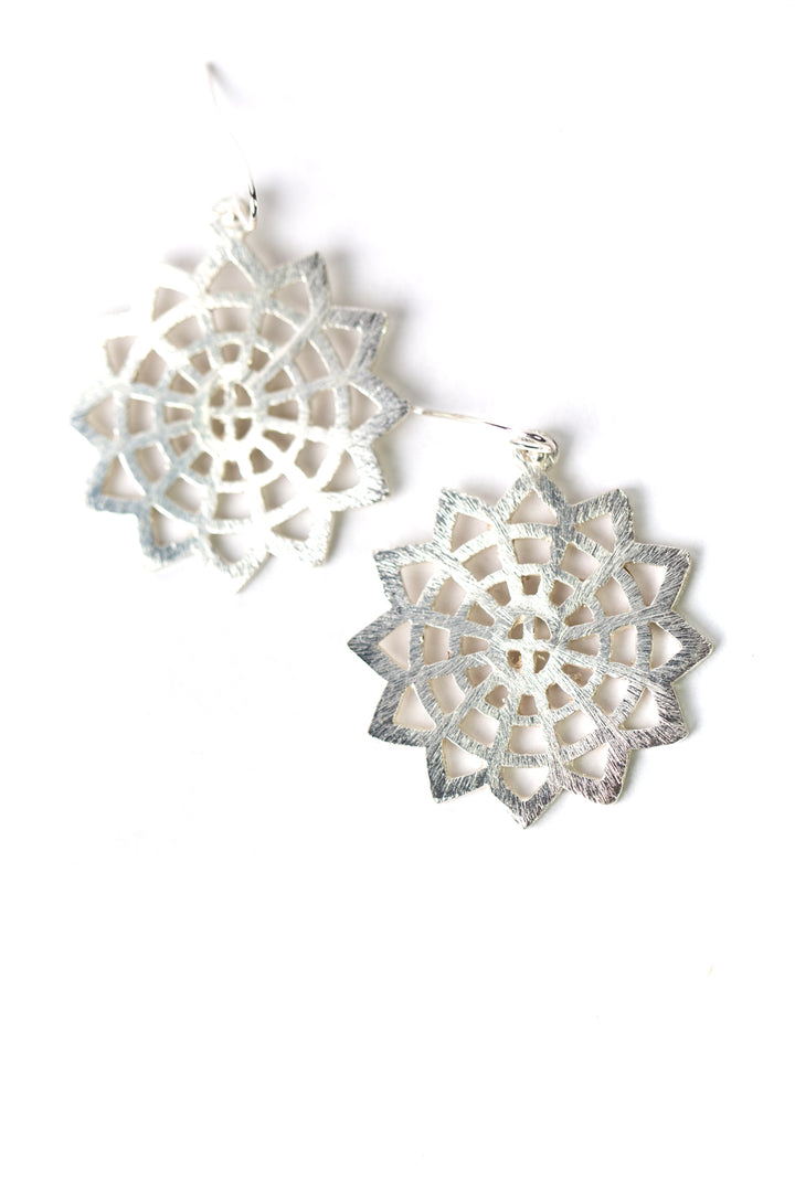 Brushed Sunburst Silver Earrings