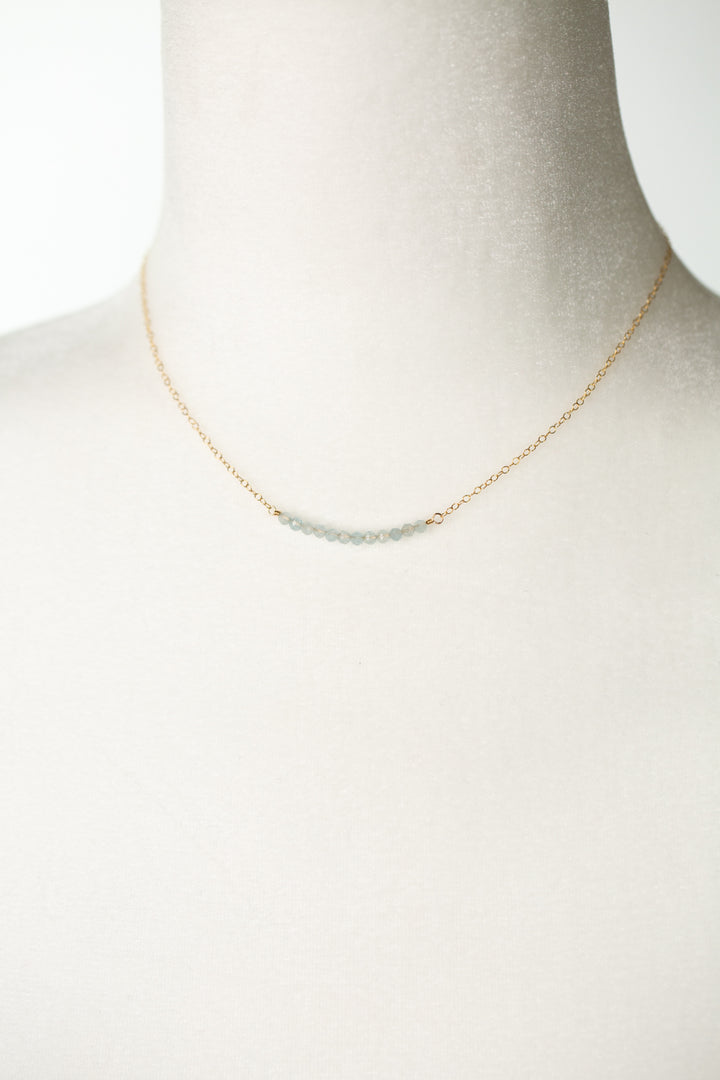 Birthstone 16-18" March Gold Aquamarine Bar Necklace