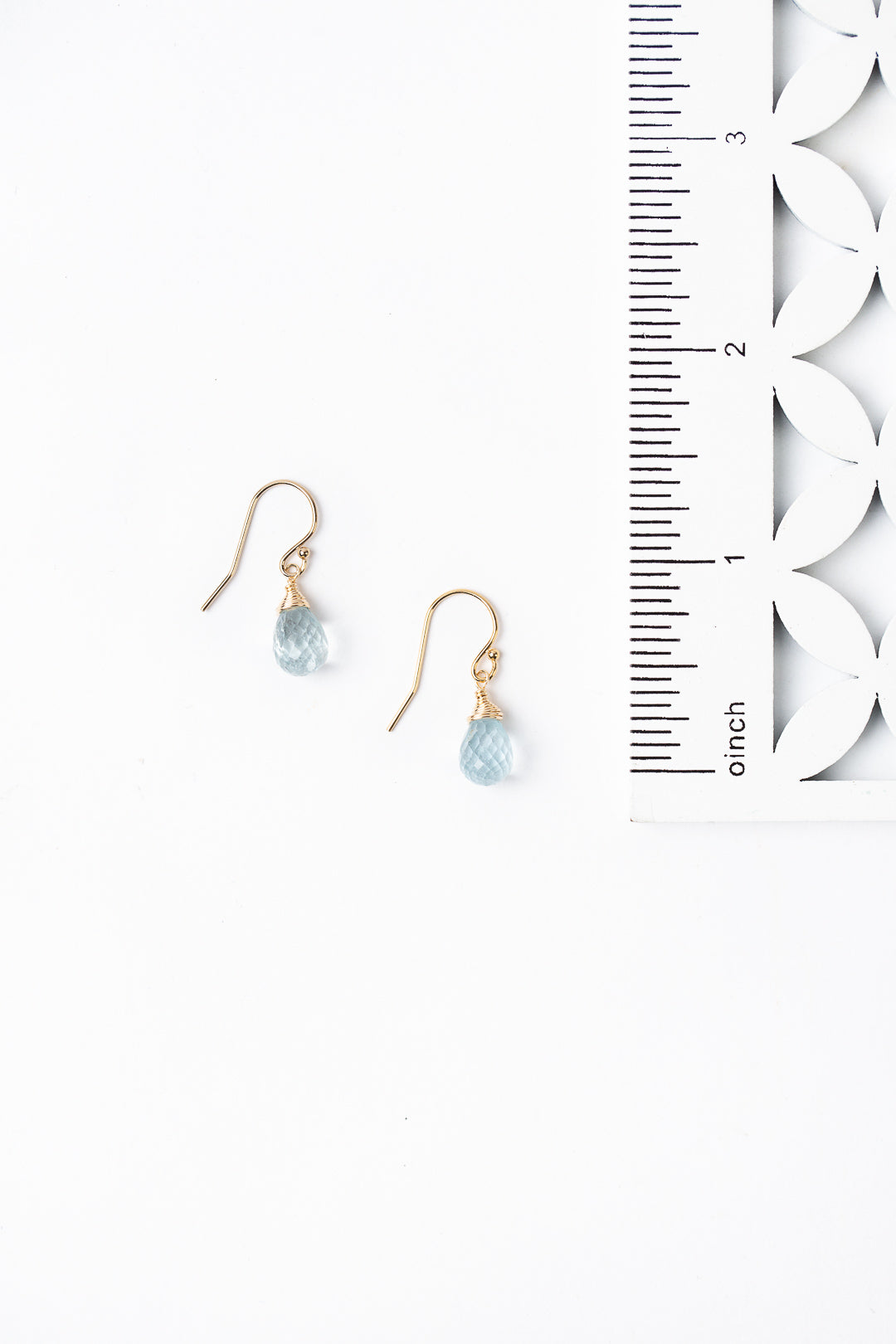 Birthstone March Gold Aquamarine Simple Earrings