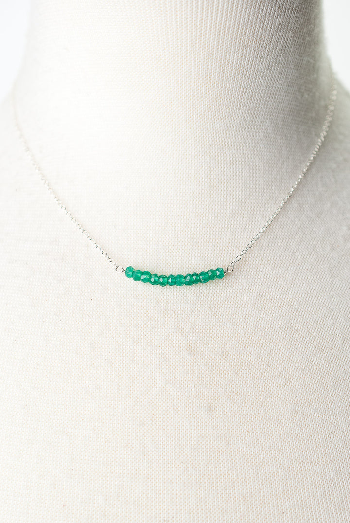 Birthstone 16-18" May Silver Green Onyx Bar Necklace