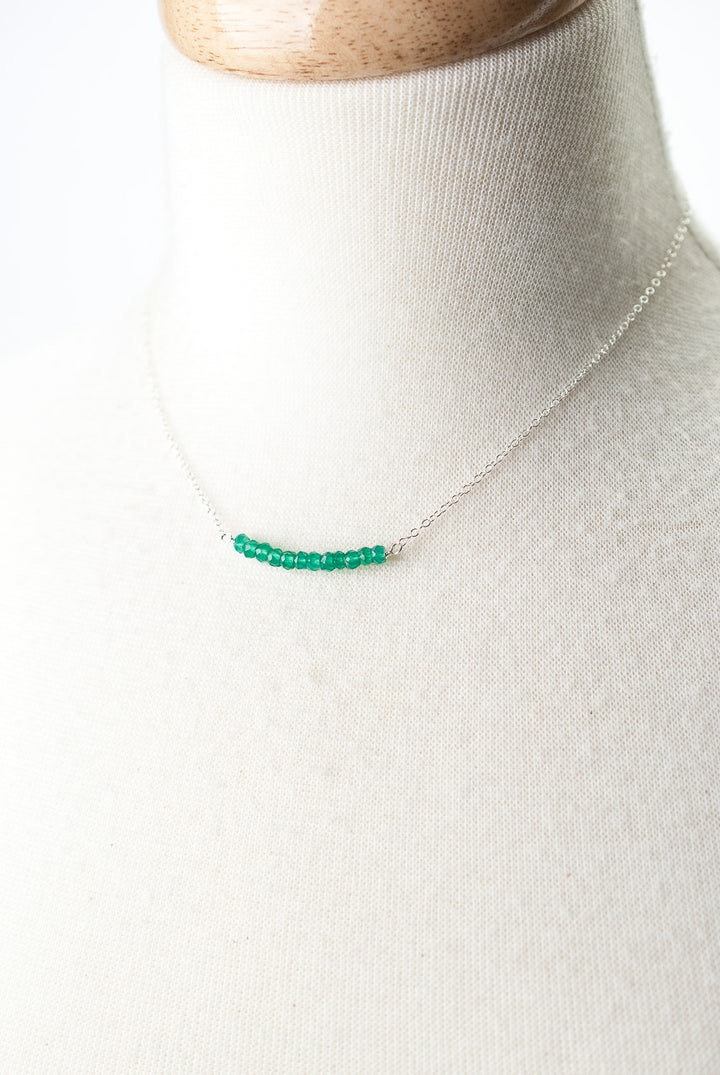 Birthstone 16-18" May Silver Green Onyx Bar Necklace