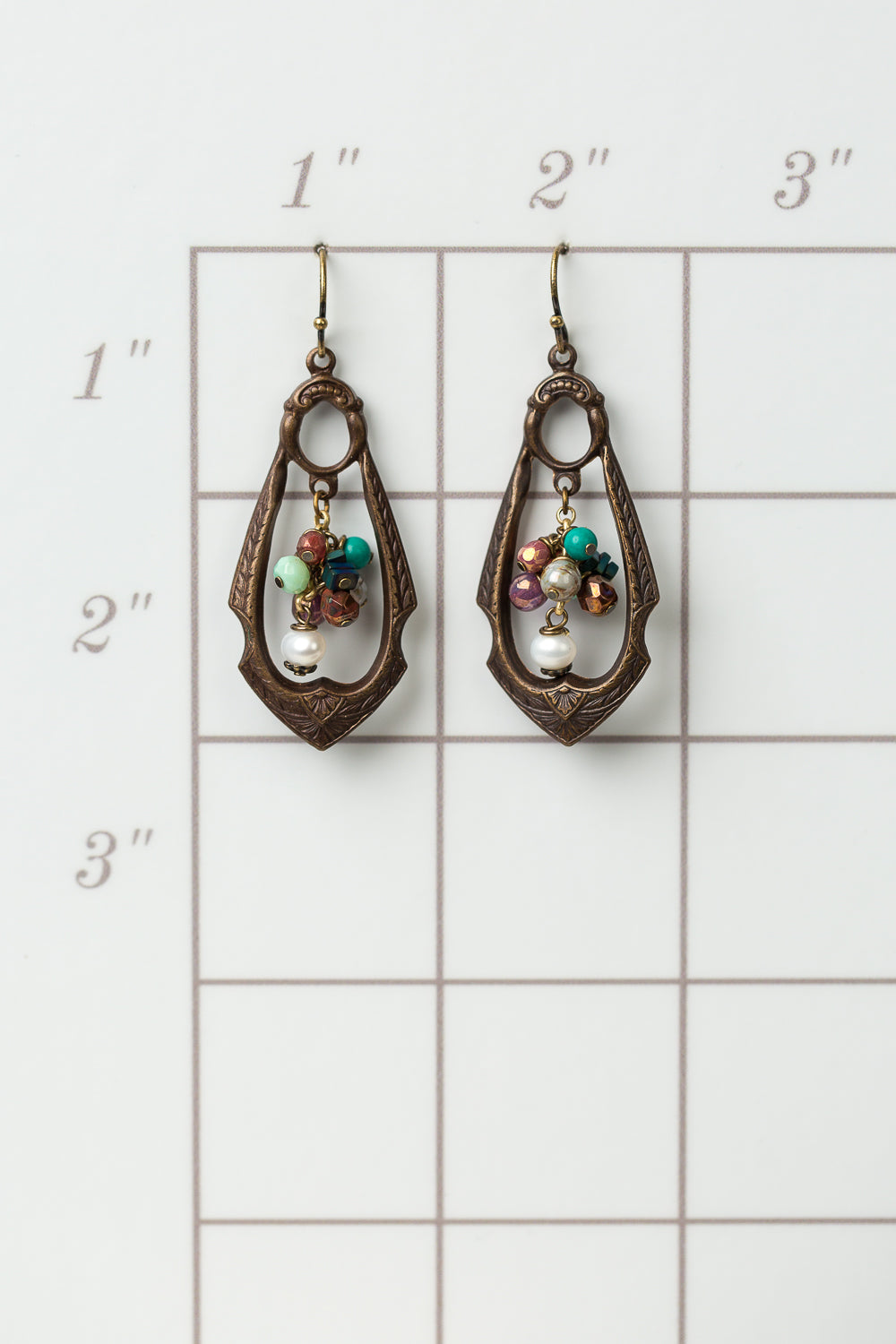 *Eat Love Pray Czech Glass, Turquoise, Antique Brass Cluster Earrings