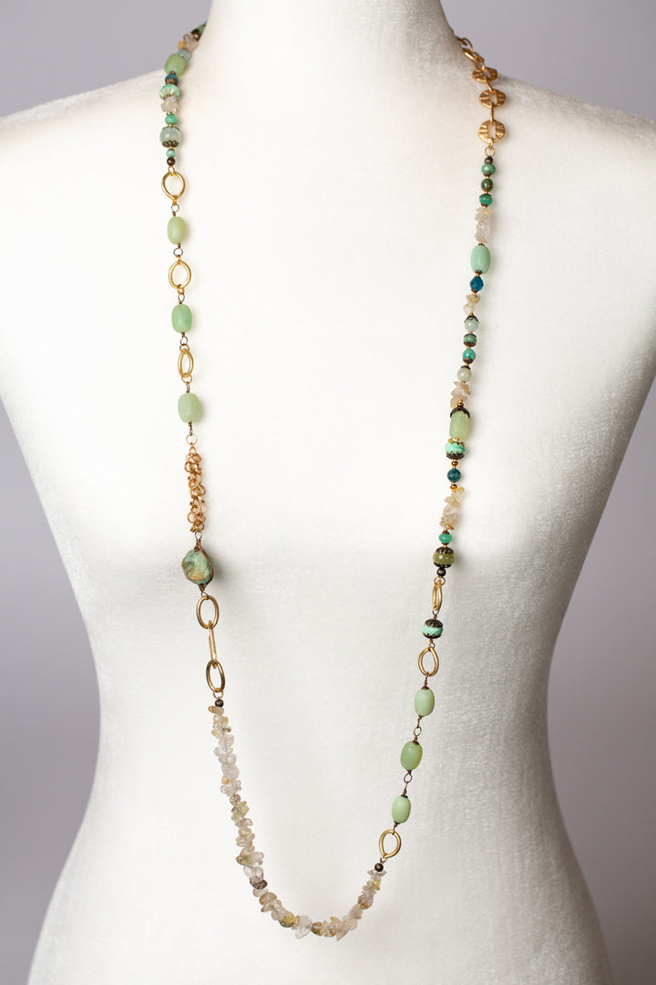 Heron 43.25-45.25" Neon Apatite, Chrysoprase, Golden Rutilated Quartz Collage Necklace