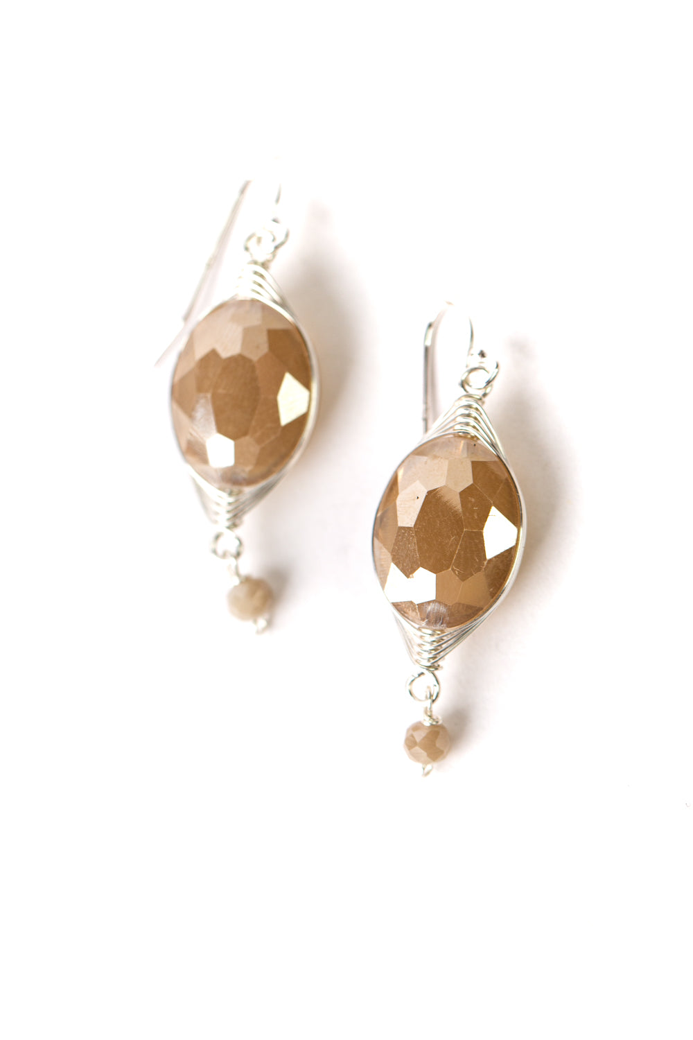 Herringbone Gold Oblong Crystal Dangle Earrings