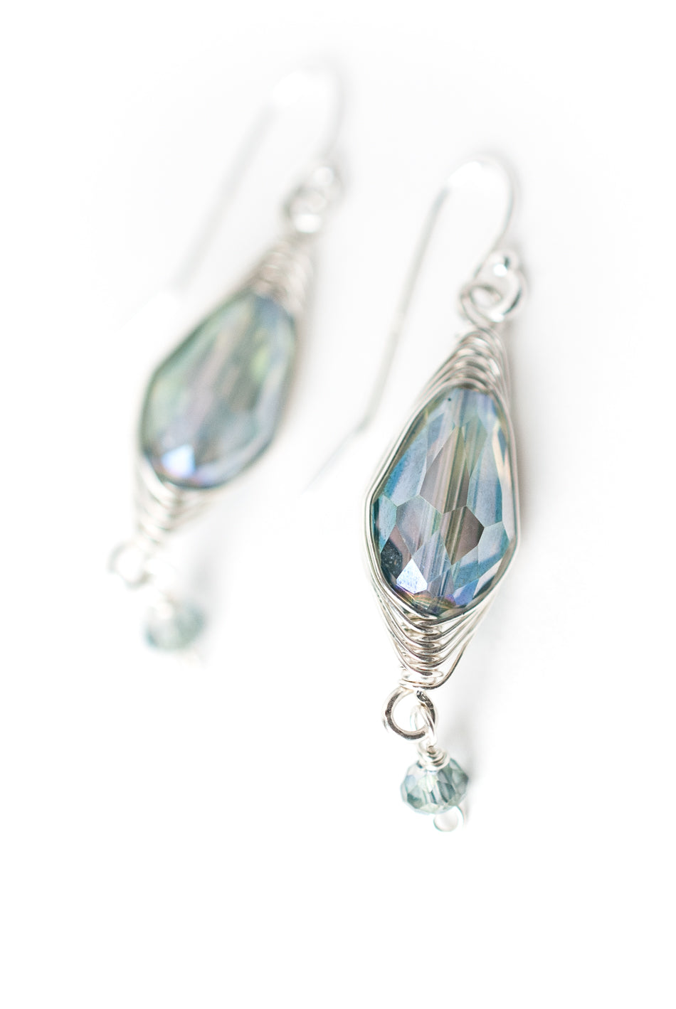 Herringbone Blue Green Crystal Teardrop Earrings