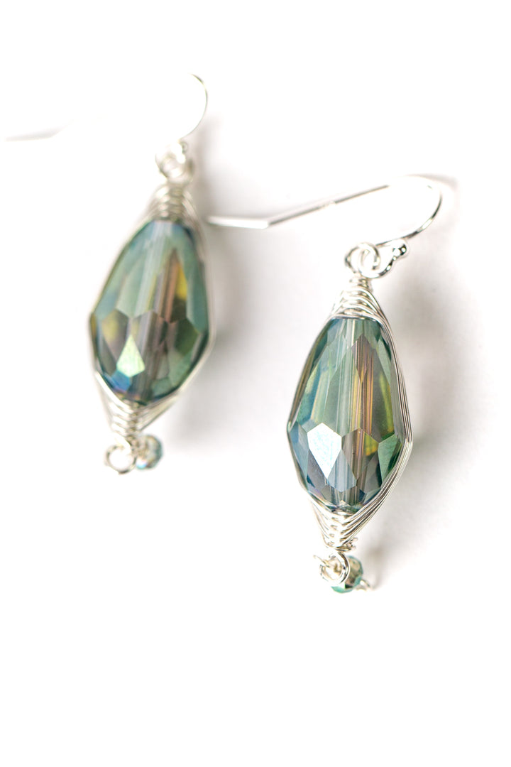 Herringbone Translucent Green And Yellow Crystal Herringbone Earrings