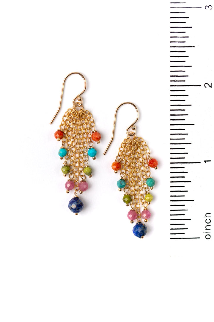 Kaleidoscope Jasper, Coral, Turquoise Tassel Earrings