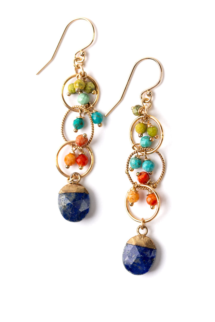 Kaleidoscope Turquoise, Coral, Jade Statement Earrings