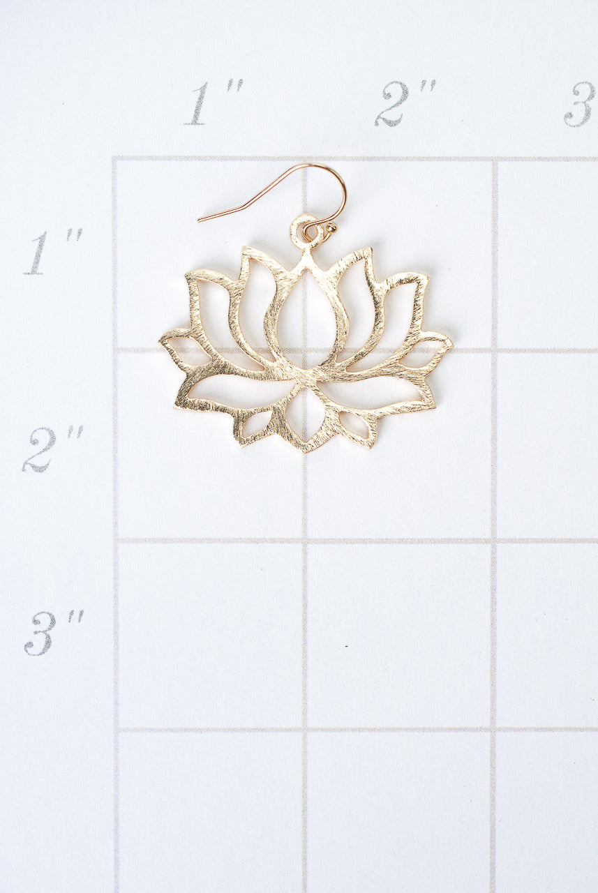 Brushed Gold Large Lotus Flower Earrings