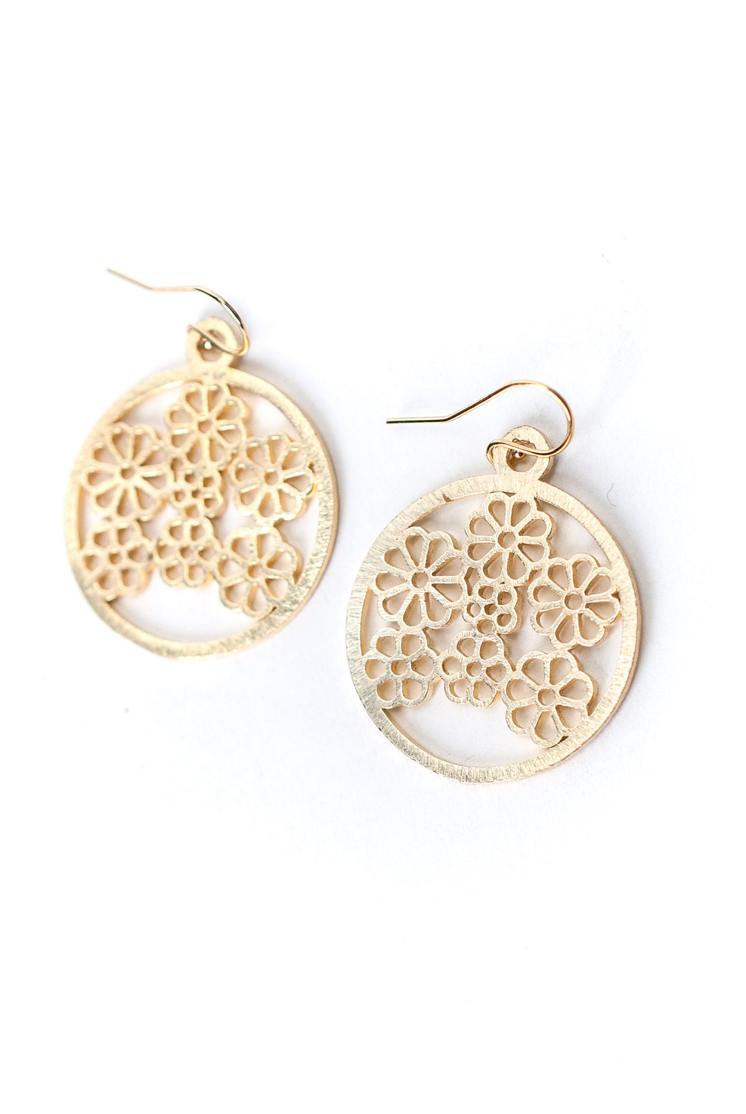 Brushed Gold Floral Collage Earrings
