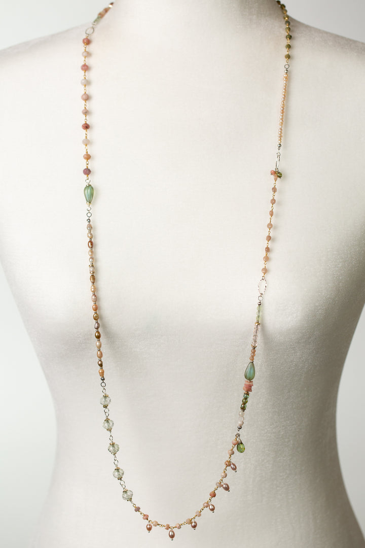 Peonies 41-43" Pearl Czech Glass Pink Opal Collage Necklace