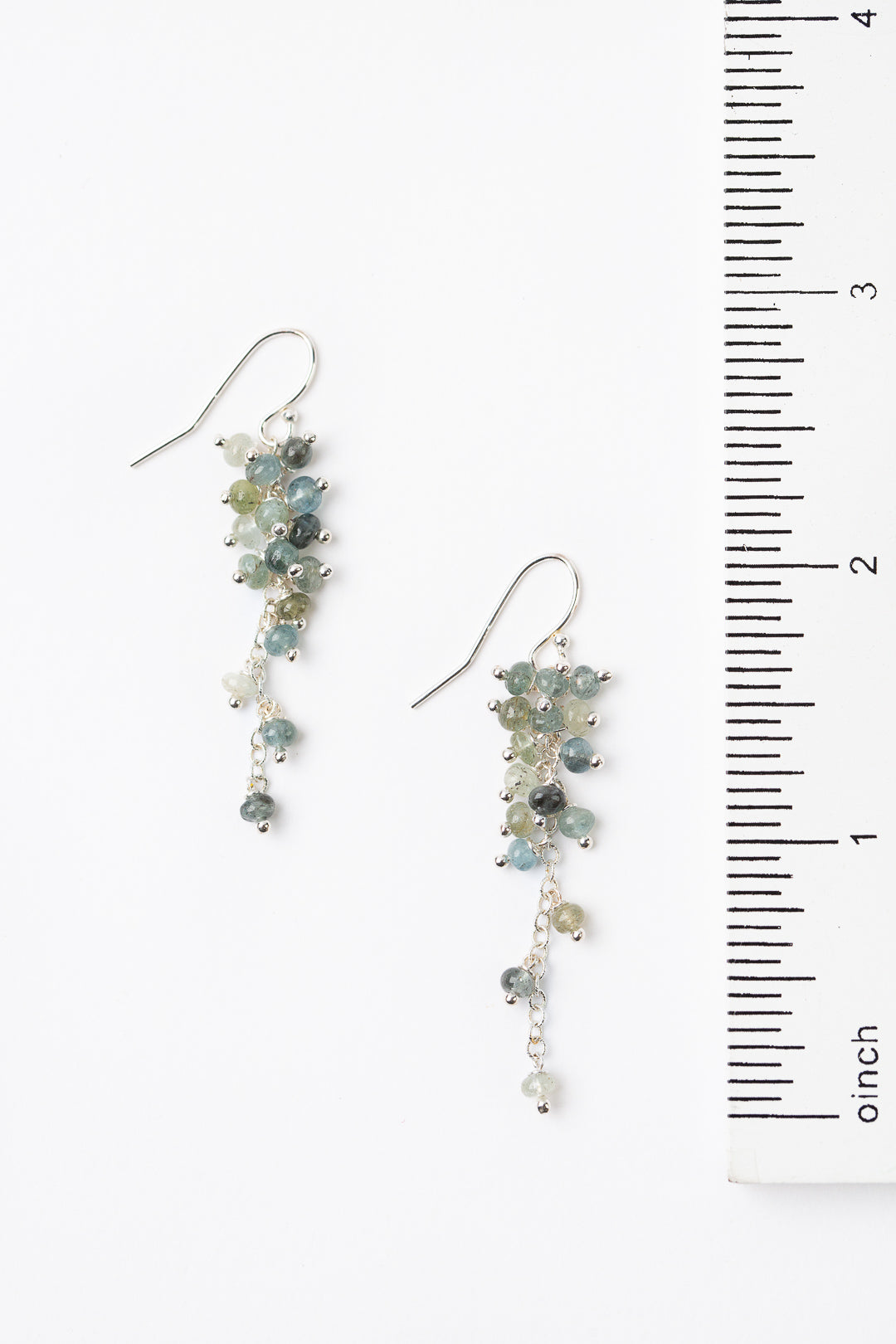 Ripple Green Moss, Silver Cluster Earrings