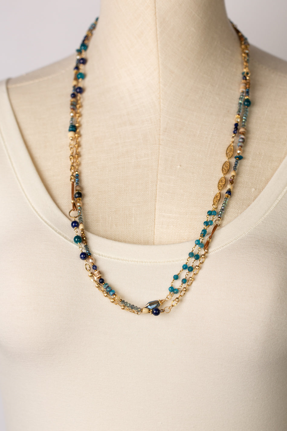 Starry Night 57.5-59.5" Apatite, Crystal Collage Necklace