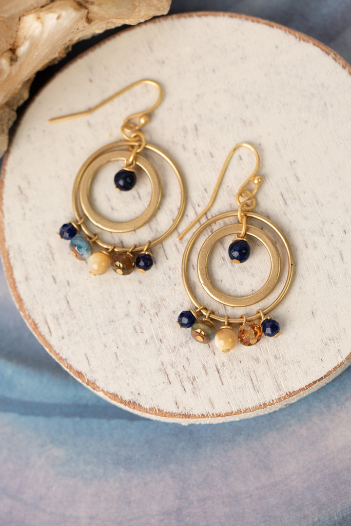 Starry Night Czech Glass, Mother Of Pearl Hoop Earrings